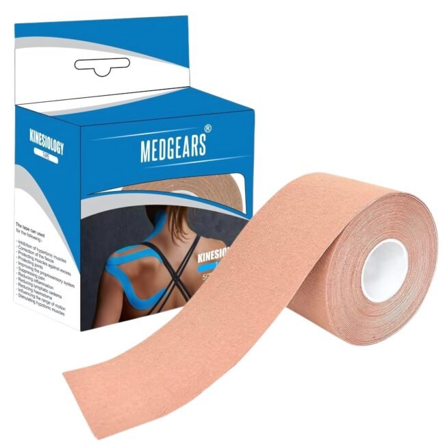 Medgears Premium Kinesiology Tape for Athletes – Strong Adhesive, Sweat-Resistant Muscle Support Tape for Sports Injury, Joint Stability & Recovery-(Beige)