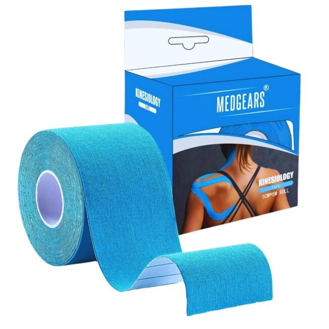 Medgears Premium Kinesiology Tape for Athletes – Strong Adhesive, Sweat-Resistant Muscle Support Tape for Sports Injury, Joint Stability & Recovery-BLUE